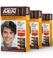 Just for Men Control GX Grey Reducing 2-in-1 Shampoo and Conditioner, Gradual Hair Color with Keratin for Stronger Thicker and Healthier Looking Hair, 4 Fl Oz - Pack of 1 (Packaging May Vary)