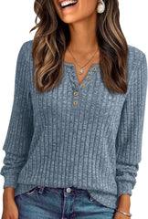 AUTOMET Long Sleeve Henley Shirts Women's Business Casual Lightweight Tunic Sweater Tops