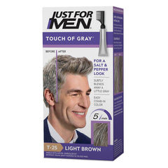 Just For Men Touch of Gray, Hair Coloring with Comb Applicator, Great for a Salt and Pepper Look - Medium Brown, T-35
