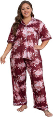 Vozanet Women's Pajamas Set Button Down Short Sleeve Shirt and Pants Soft Knit Polyester Lounge Sets Plus Size 1x to 5x