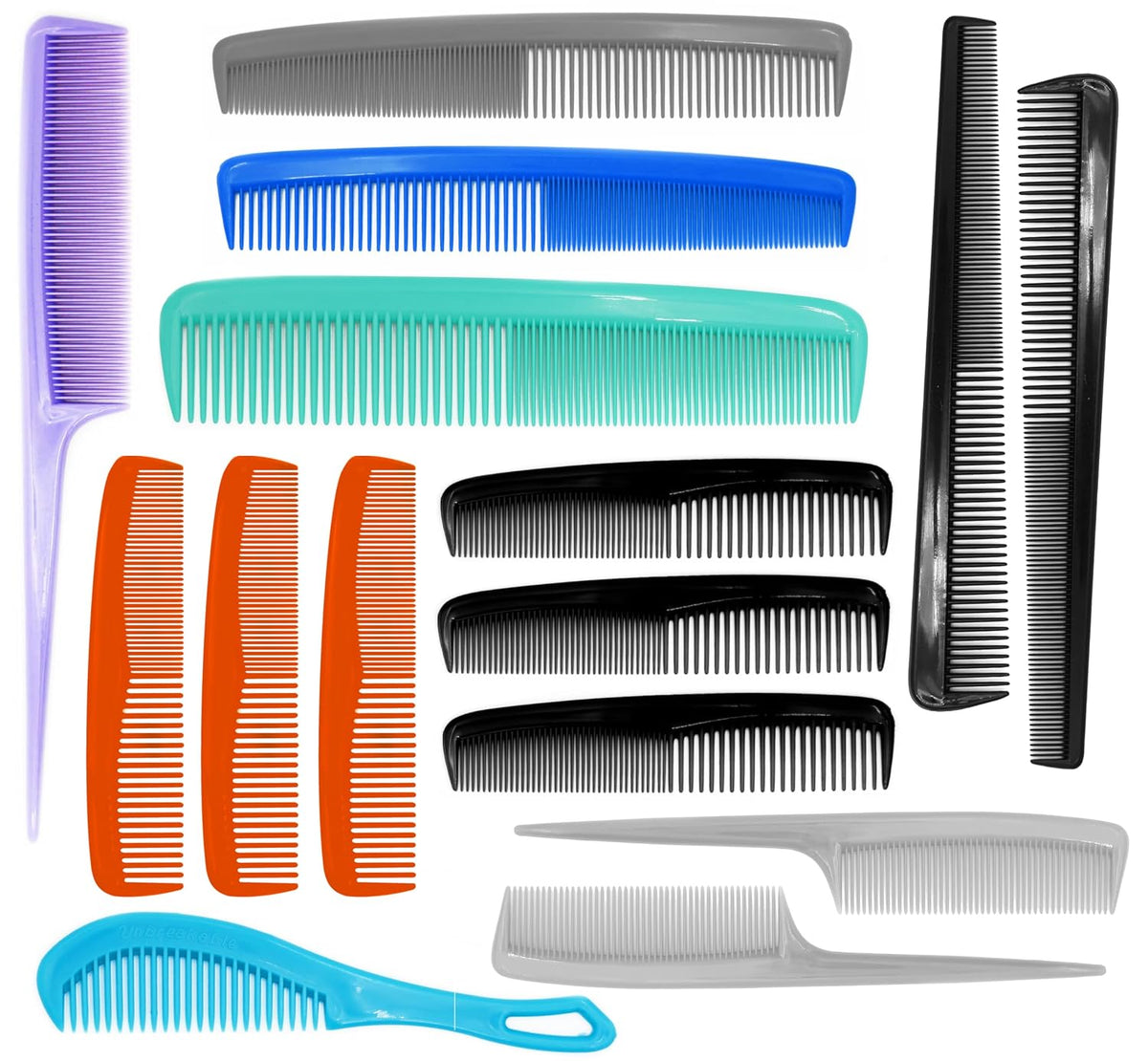 Hair Combs Set, 15 Pieces, Multiple Colors, Made in USA