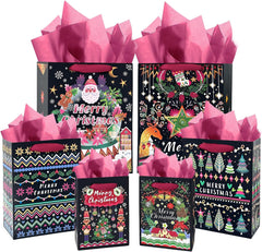 qiqee Clash Flowers Gift Bags with Tissue Paper Mulit Assorted Sizes 10PCS Present Party Favor Birthday Bags(2pcs Large 13", 4pcs Medium 9", 4pcs Small 6"，30pcs Tissue Paper)