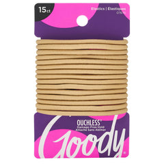 Goody Ouchless Hair Elastics – No Pull, No Breakage, Tangle-Free Hold for Thick, Curly, Coily & Textured Hair – 15 Count, Black, Long-Lasting Ponytail Holders for Women & Men