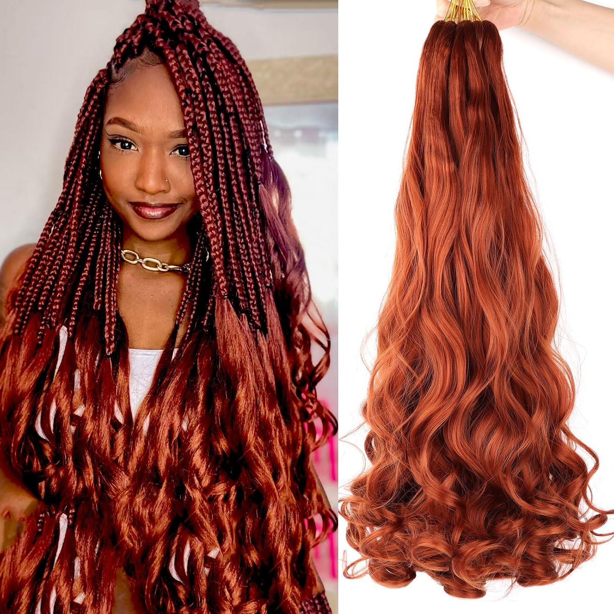 French Curl Braiding Hair,24 Inch Loose Wavy Braiding Hair Pre stretched 8 Pack Bouncy Curly Hair Extensions 75g/Pack French Curls Synthetic Hair Extensions T30