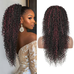 Youthfee 27” Drawstring Ponytail Deep Curly Heat Resistant Instant Clip Ponytail Extension Protective Style Afro Kinky Curly Hair Pieces for Women