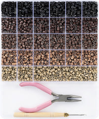 Funtopia Silicone Beads for Hair Extensions, 1920pcs 4 Colors 5mm Hair Extension Beads, Silicone Lined Micro Rings Links, Hair Tinsel Bead for Hair Styling (Black-Dark Brown-Light Brown-Blonde)