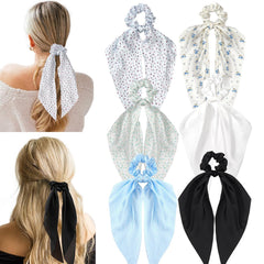 6 PCS Bow Silk Scrunchies, Hair Ties with Bows, Hair Scrunchies for Women Girls, Knotted Bows Silk Hair Ties, Satin Hair Ribbon Elastic Hair Tie Hair Accessories Gifts Holiday