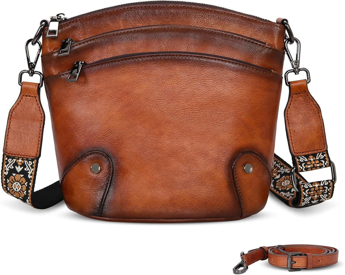 HESHE Crossbody Bags Leather Purses for Women Vintage Shoulder Handbags with Multi Pockets Cross Body Purses for Travel