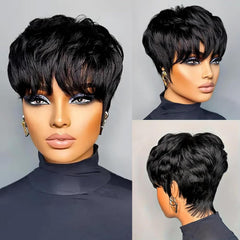 Pixie Cut Short Bob Wig for Black Women 100% Brazilian Human Hair Full Machine Made Wigs Glueless Natural Black Color Curly Human hair