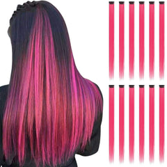Colored Hair Extensions Clip in for Kids Girls Women, 22 inch Straight, 12 pieces Blue