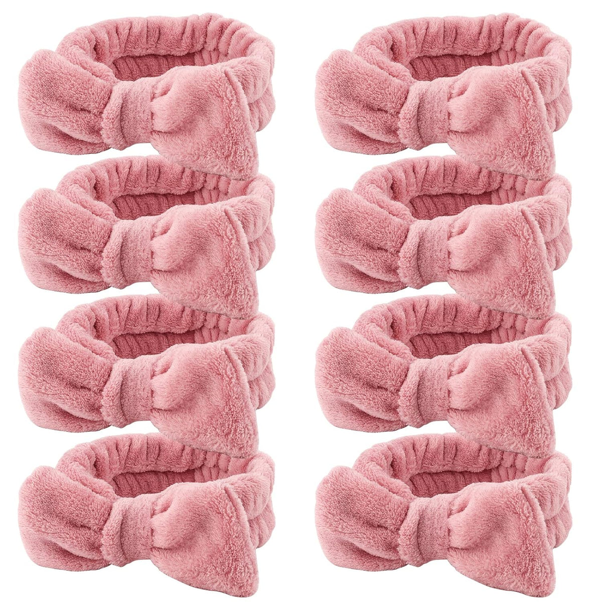 Ondder Spa Headband for Washing Face 8 Pack Pink Skincare Headbands for Women Girls Terry Cloth Cute Bow Head Bands