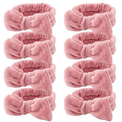 Ondder Spa Headband for Washing Face 8 Pack Pink Skincare Headbands for Women Girls Terry Cloth Cute Bow Head Bands