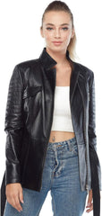 Women Casual Style Black Leather Coat – 100% Genuine Sheepskin Leather Waist Belted Women Jacket