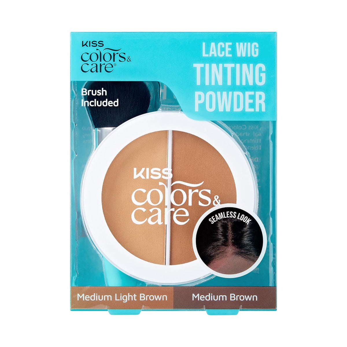 KISS Colors & Care Lace Wig Tinting Powder & Brush, 2 Brown Shades, Oil Control Formula, Matte Finish, Vegan, Cruelty Free, Hyaluronic Acid & Coconut Extract Infused, 8g (0.28 oz.) - Dark Duo