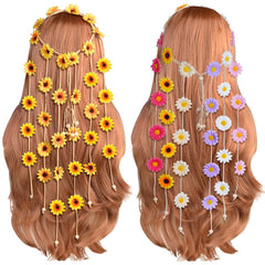 Sucrain 2pcs Flower Hippie Headband Floral Crown Summer Sunflower Hair Accessories for 70 s Bohemian Costumes Style