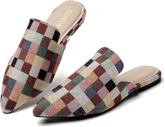 Tilocow Mules for Woman Comfortable Pointed Toe Backless Loafers Flat Mule Business Casual Shoes Slides Slip on