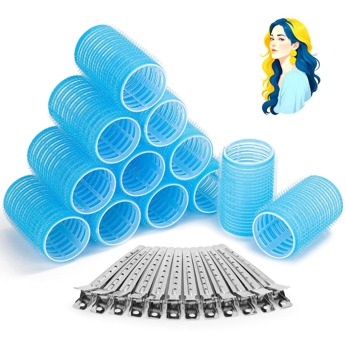 Hair Curlers Rollers, 12Pcs Hair Rollers Hair Curlers Self Grip Holding Rollers with 12 Pcs Hair Clips for Long Medium Short Thick Fine Thin Hair Bangs Volume