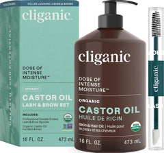 Cliganic Organic Castor Oil, 100% Pure - For Hair, Skin, Face, Eyelashes & Eyebrows | Natural Cold Pressed Unrefined Hexane-Free (8oz)