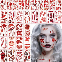 30 Pcs Halloween Fake Scars Sticker Temporary Tattoos, Fake Wounds Stitches Face Tattoos for Zombie Costume Women, Halloween Party Cosplay for Kids Women Men Girls Boys