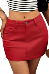 ELLEVEN Stretchy Mini Jean Skirt for Women,Low Waist Denim Skirts with Pockets