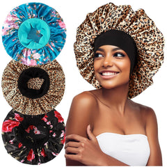 3PCS Extra Large Satin Bonnets for Sleeping, Hair Bonnets for Black Women Braids Curly Hair, C