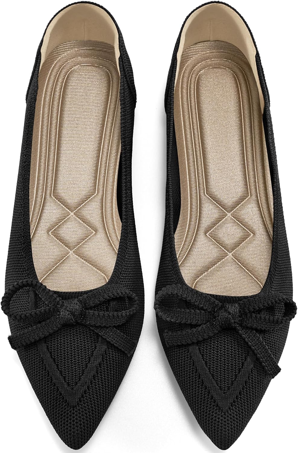Ablanczoom Ballet Flats Shoes for Women: Dressy Pointed Toe Bow Knit Flats Comfortable Slip On Work Business Shoes for Driving Dating Wedding