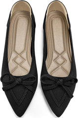 Ablanczoom Ballet Flats Shoes for Women: Dressy Pointed Toe Bow Knit Flats Comfortable Slip On Work Business Shoes for Driving Dating Wedding