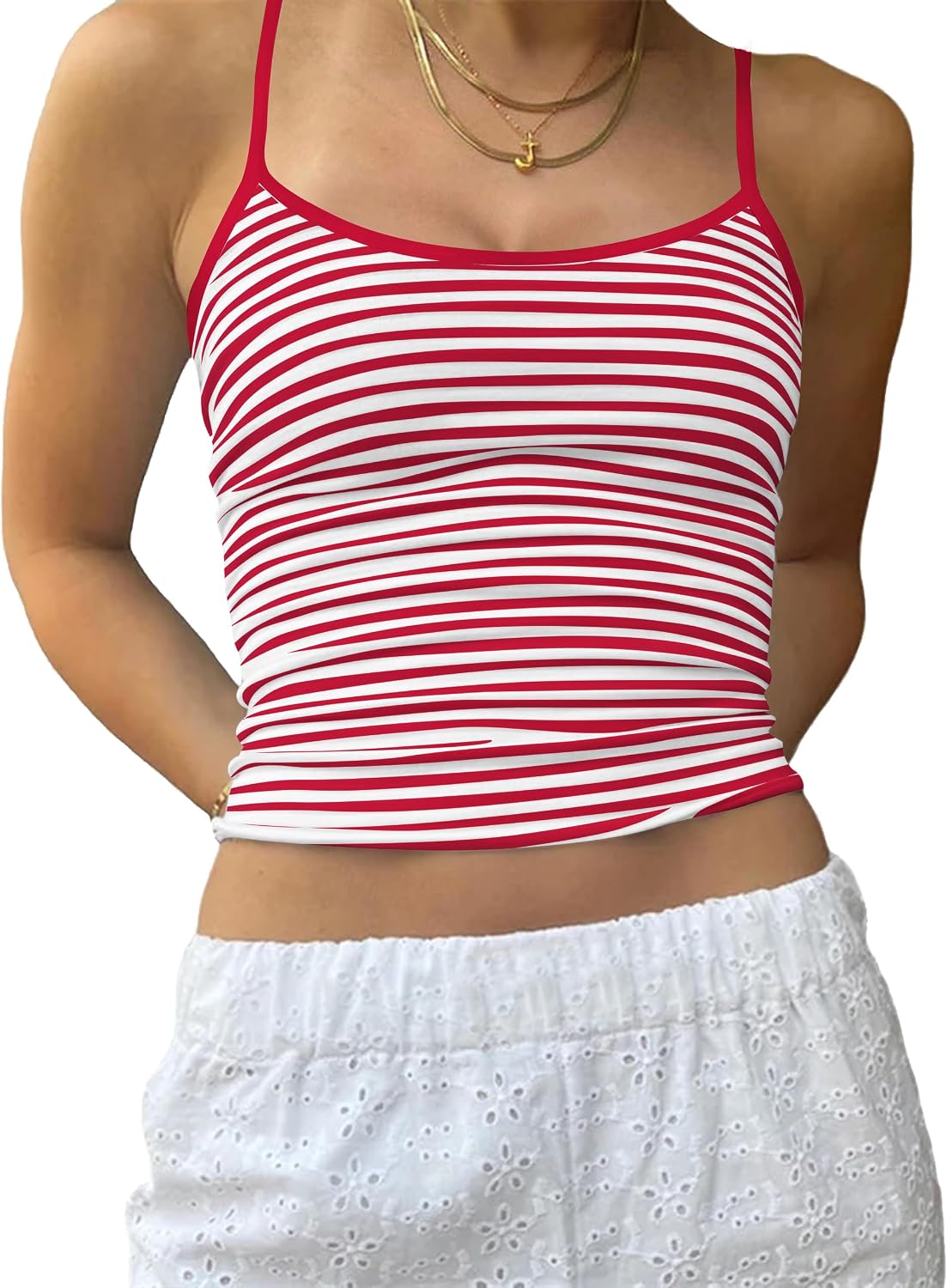 Cioatin Women Y2K Sleeveless Striped Spaghetti Strap Crop Cami Tank Backless Slim Fit Aesthetic Going Out Tops Girls