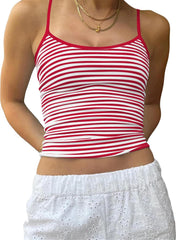 Cioatin Women Y2K Sleeveless Striped Spaghetti Strap Crop Cami Tank Backless Slim Fit Aesthetic Going Out Tops Girls