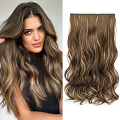 REECHO 20" 1-Pack 3/4 Full Head Curly Wave Clips in on Synthetic Hair Extensions HE008 Hairpieces for Women 5 Clips 4.5 Oz per Piece - Black brown