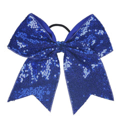 Women Girls Kids Teens Sequins Hair Bows Elastic Hair Tie Ribbon Large Cheer Bow Ponytail Holder Hair Band (Deep Pink)