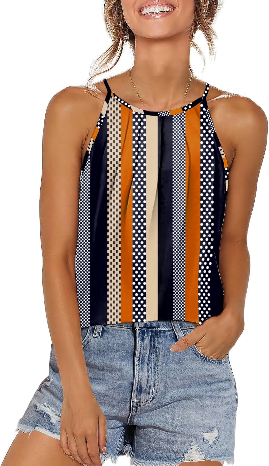WIHOLL Womens Pleated Tank Tops Spaghetti Strap Camisole Halter Tops Curved Hem Fashion 2025