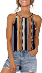 WIHOLL Womens Pleated Tank Tops Spaghetti Strap Camisole Halter Tops Curved Hem Fashion 2025