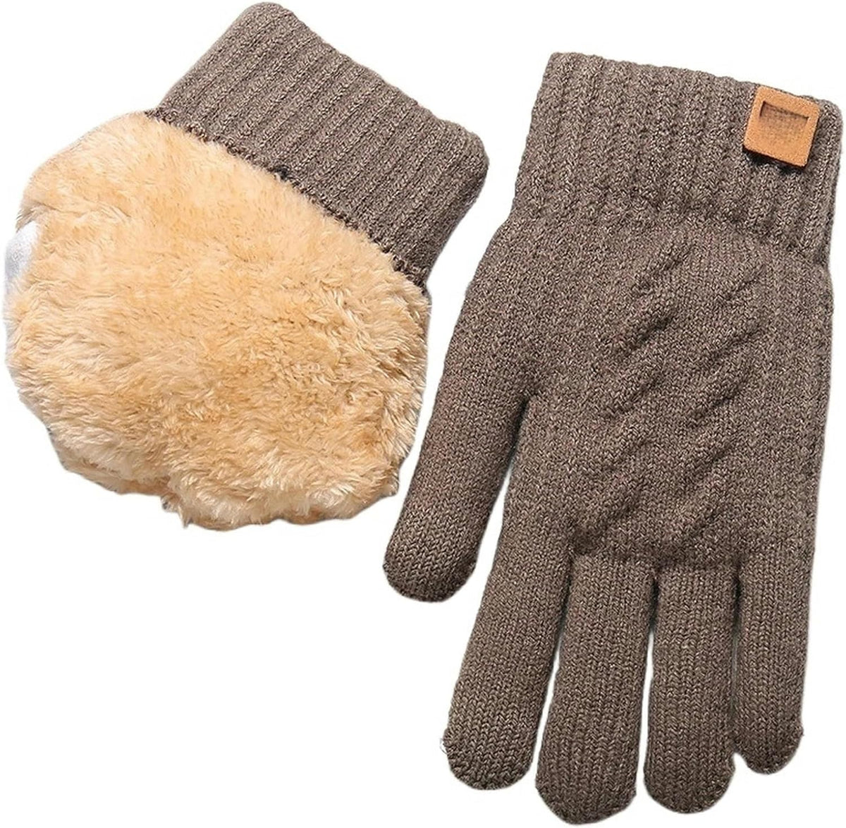 Fleece Lined Fashion Warm Black Cable Knitted Winter Touch Screen Gloves