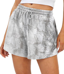 Camo Sweat Shorts for Women Drawstring Elastic Waist Maple Leaf Print Lounge Athletic Shorts with Pockets