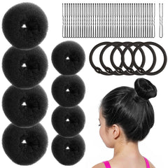 FANDAMEI Hair Bun Maker for Kids, 4PCS Donut Bun Maker Small with 4PCS Extra Small Hair Buns Kit. Ballet Hair Bun Maker for Kids, Hair Bun Set with Elastic Hair Ties, Hair Pins.(Brown)