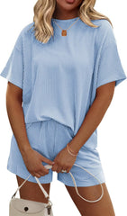 Ekouaer Womens Pajama Sets Short Sleeve Lounge Sets 2 Piece Pjs Tops and Shorts Outfits Matching Loungewear with Pockets