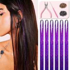 Red Hair Tinsel Kit 48 Inches 1200 Strands with Tools and Instruction Easy to Install Fairy Glitter Tinsel Hair Extensions for Women and Girls，Shinny Sparkling Braiding Hair Accessories for Party