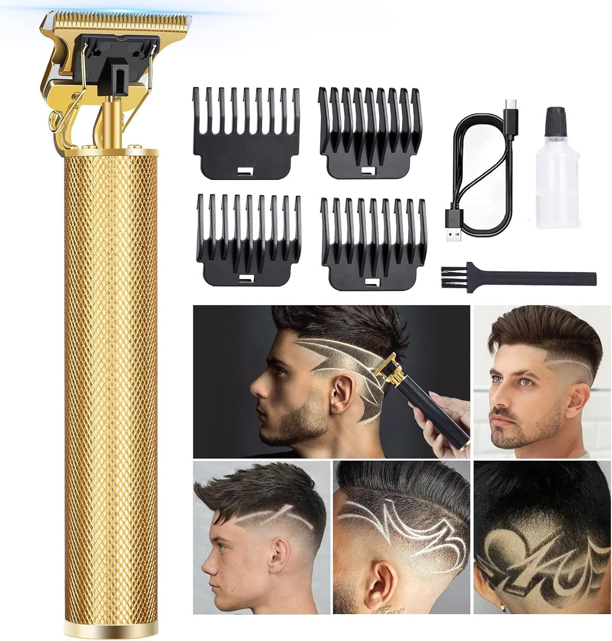 candyfouse Professional Beard Trimmer for Men, Hair Clippers with 4 Limit Combs, Cordless Rechargeable with LCD Display, Approaching Zero Gapped Cutting Grooming Kit