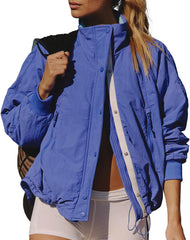 Winter Jackets for Women Long Sleeve High Neck Zipper Up Fleece Lined Overcoat Field Tripper Jacket with Pockets