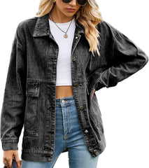 Lu's Chic Women's Soft Denim Jacket Long Sleeve Jean Button Down Pocket Spring Western Classic