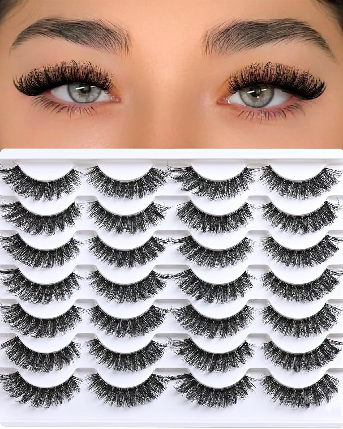 Lashes False Eyelashes Natural Wispy Fake Lash Strips 50D Strip Lash Clusters Cat Eye Volume Mink Eyelash Pack Fluffy Eye Lashes Natural Look Short Cateye Full Pestañas Sets by FenBair