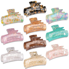 Magicsky 10 Pcs Hair Claw Clips for Women, Opal Marble Tortoise Acrylic Large Clip for Thick Thin Hair, 90's Cute Butterfly Barrettes Pins, Aesthetic Styling Accessories for Girls-Rectangle