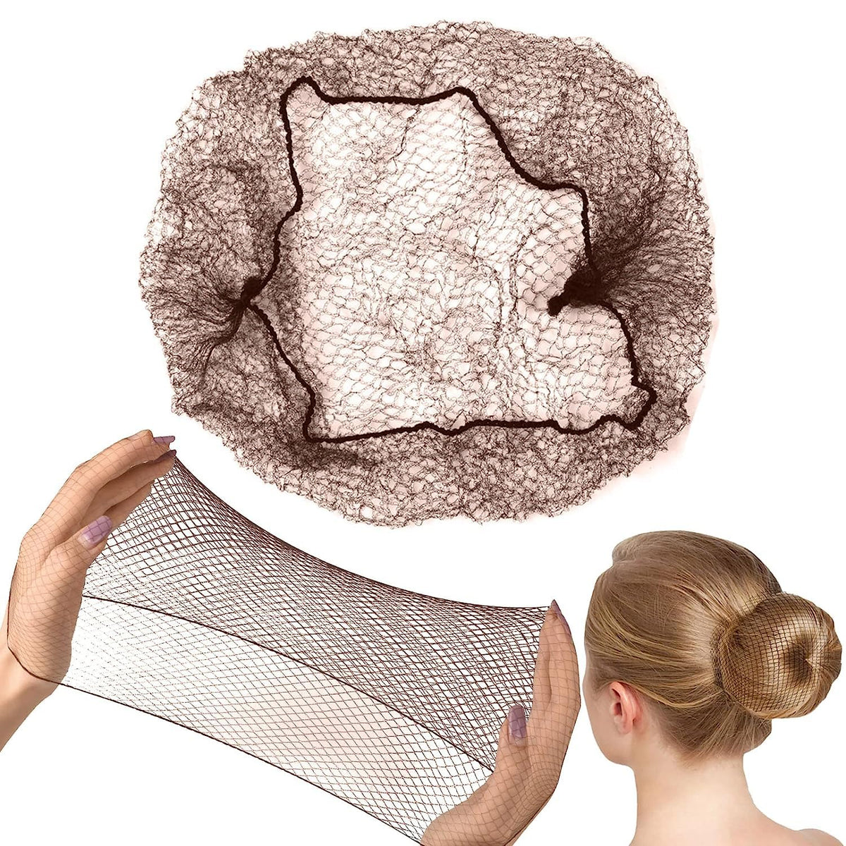 Hair Nets 20 PCS, Smilco 22 Inches Elasticity Invisible Elastic Mesh Wig Nets for Hair Bun Making Ballet Dancer Kitchen Food Serive (BLACK)