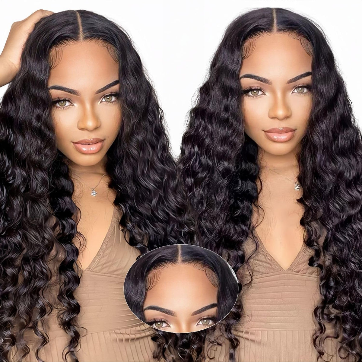 PYY Deep Wave Lace Front Wigs Human Hair 200 Density Deep Wave Wig 13x4 HD Lace Frontal Wigs for Black Women Glueless Wigs Pre Plucked with Baby Hair 24 Inch