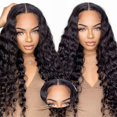 PYY Deep Wave Lace Front Wigs Human Hair 200 Density Deep Wave Wig 13x4 HD Lace Frontal Wigs for Black Women Glueless Wigs Pre Plucked with Baby Hair 24 Inch