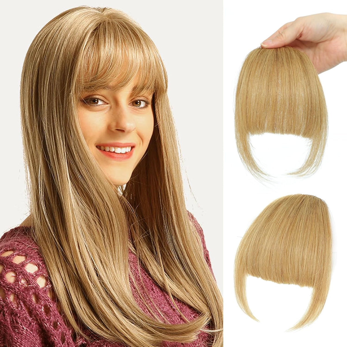 100% Human Hair Clip in Bangs,Women Air Thinning Curtain Flat Natural Black Bangs, Natural Curved Wispy Bangs,Real Human Hair Faux fake Bangs(Wispy Bangs,Natural Black)