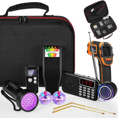 Dunzy 11 Pcs Ghost Hunting Equipment Kit Include Ghost Radio, Electromagnetic Paranormal Radiation Detector, Voice Recorder, UV Flashlight 2 LED Light up Cat Balls Etc(3 in 1 Emf Meter)