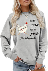 DUDIHOHX Chicken Sweatshirt Funny Not My Coop Not My Poop Long Sleeve Crew Neck Pullover Casual Long Sleeve Shirts