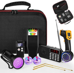 Dunzy 11 Pcs Ghost Hunting Equipment Kit Include Ghost Radio, Electromagnetic Paranormal Radiation Detector, Voice Recorder, UV Flashlight 2 LED Light up Cat Balls Etc(3 in 1 Emf Meter)